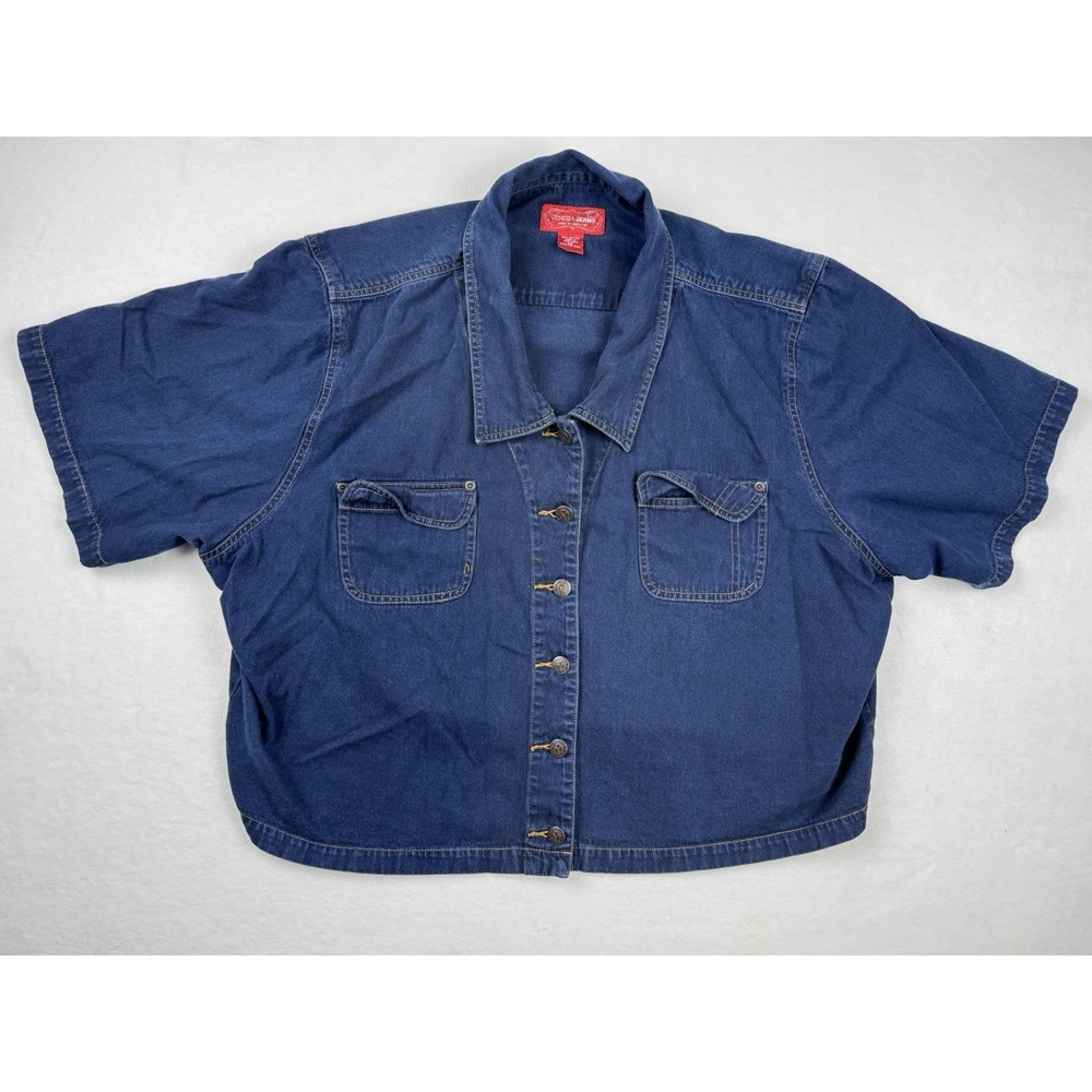 Venezia Jeans Denim Button Front Shirt Jacket Womens Size 28 Blue Crop